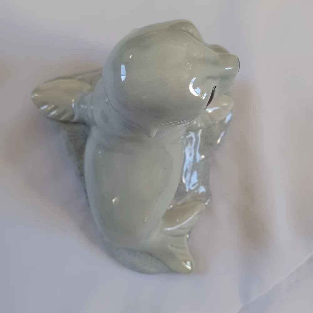 Seal Figurine Porcelain Ceramic Glazed Ocean Arctic Animals White Blue Gray